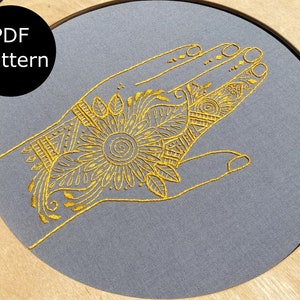 Floral henna design embroidery pattern, digital PDF pattern for instant download