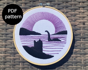 Nessie Loch Ness Monster hand embroidery pattern, digital PDF pattern for instant download