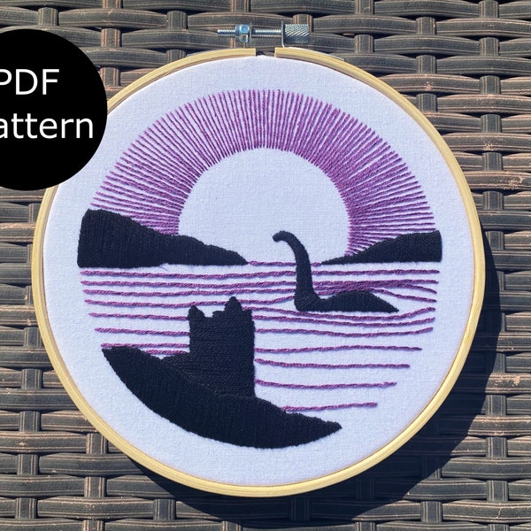 Nessie Loch Ness Monster hand embroidery pattern, digital PDF pattern for instant download