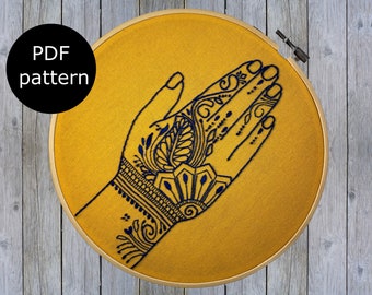 Henna wave design embroidery pattern, digital PDF pattern for instant download