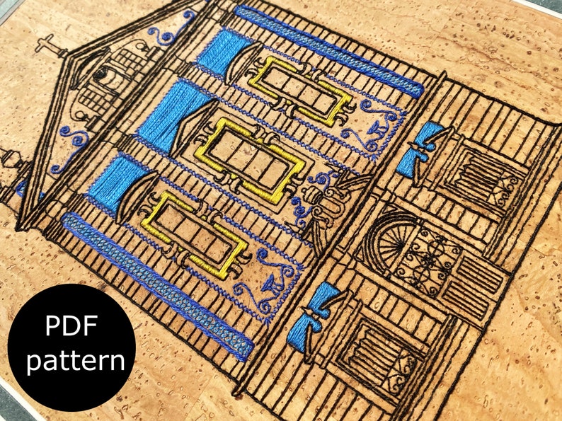 Historic Church in Portugal | Portuguese Tiled Church | digital PDF pattern for hand embroidery image 1