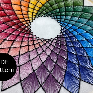 Rainbow Mandala embroidery, digital PDF pattern for hand embroidery