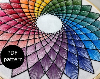 Rainbow Mandala embroidery, digital PDF pattern for hand embroidery