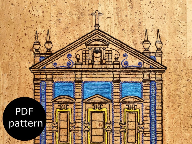 Historic Church in Portugal | Portuguese Tiled Church | digital PDF pattern for hand embroidery image 5