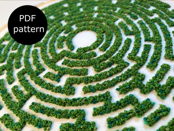 Topiary labyrinth/maze embroidery pattern, digital PDF pattern for instant download