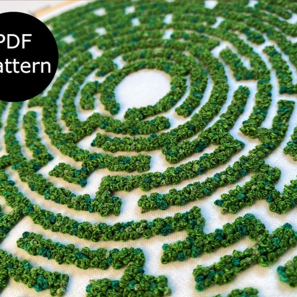Topiary labyrinth/maze embroidery pattern, digital PDF pattern for instant download