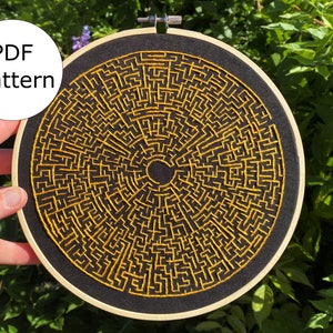Labyrinth Maze Embroidery Pattern, Linework Puzzle, Digital PDF Pattern ...