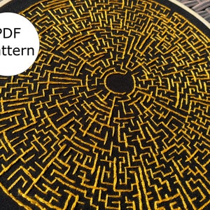 Labyrinth Maze Embroidery Pattern, Linework Puzzle, Digital PDF Pattern ...