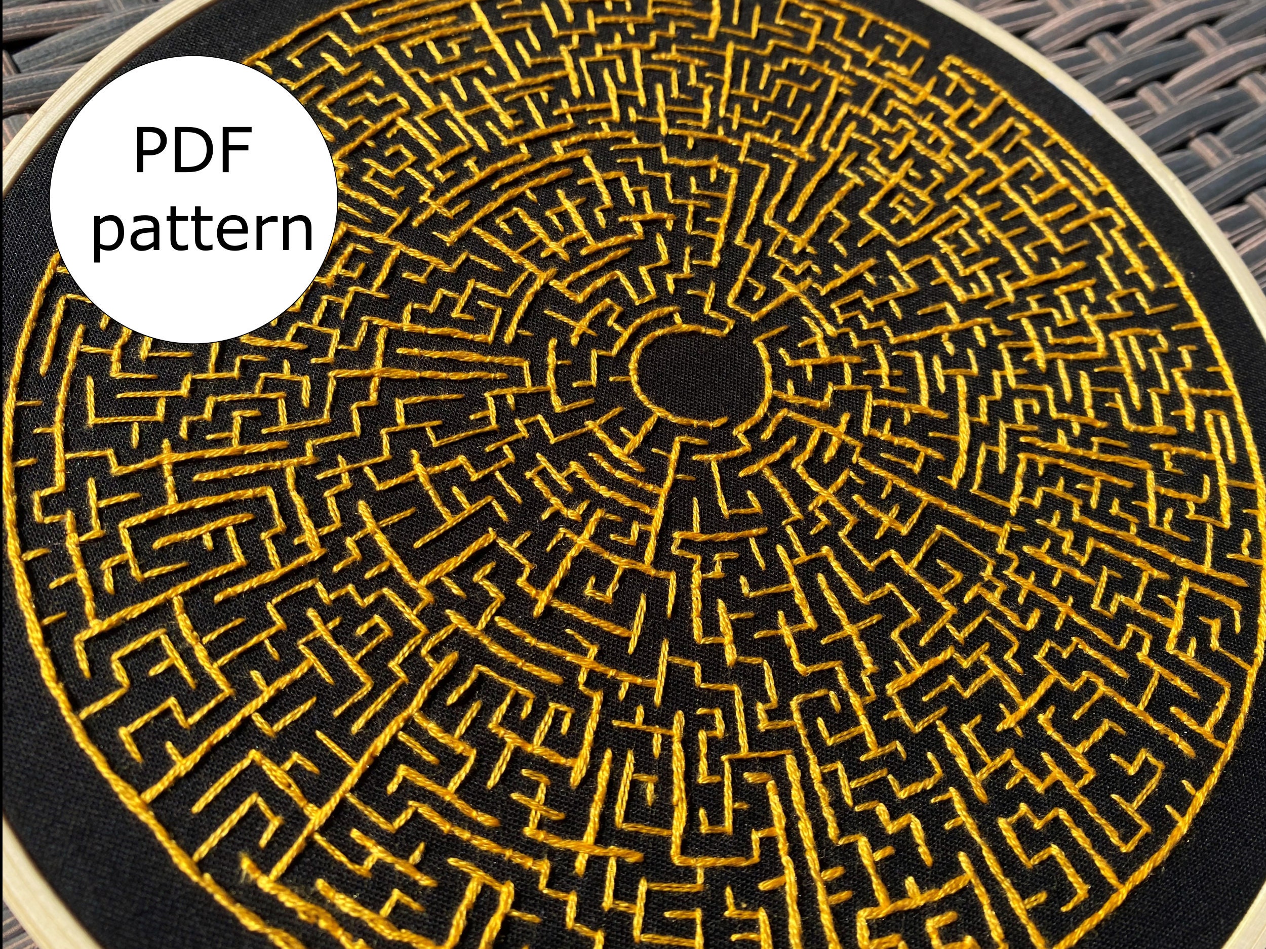 Labyrinth Maze Embroidery Pattern, Linework Puzzle, Digital PDF Pattern ...