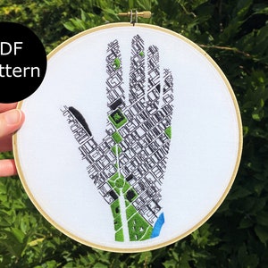 Handprint : motif de broderie City Map, motif PDF numérique pour la broderie à la main