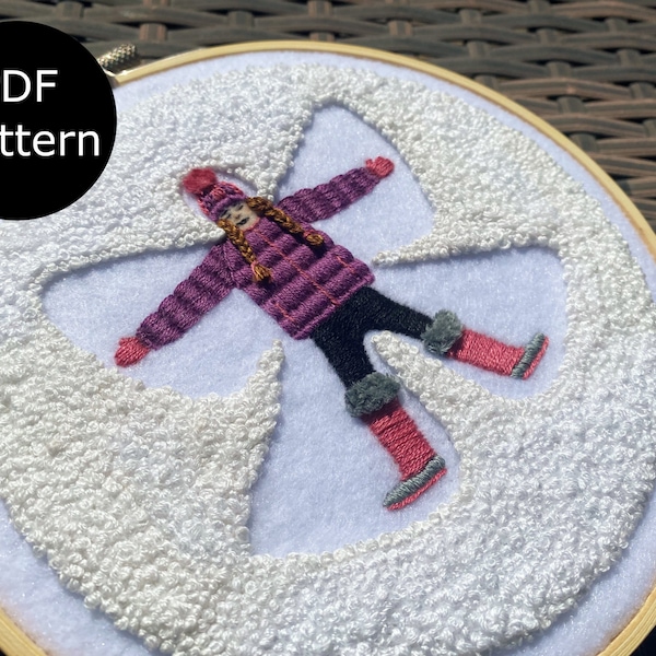 Snow Angel | Child Playing in Snow | digital PDF pattern for hand embroidery