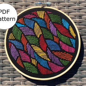 Colorful Waves | Abstract Lines | digital PDF pattern for hand embroidery