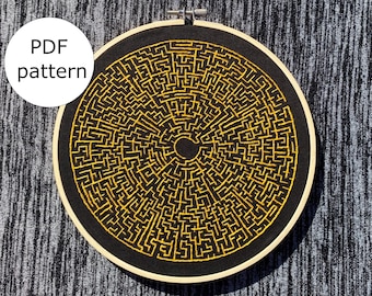 Labyrinth maze embroidery pattern, linework puzzle, digital PDF pattern for instant download