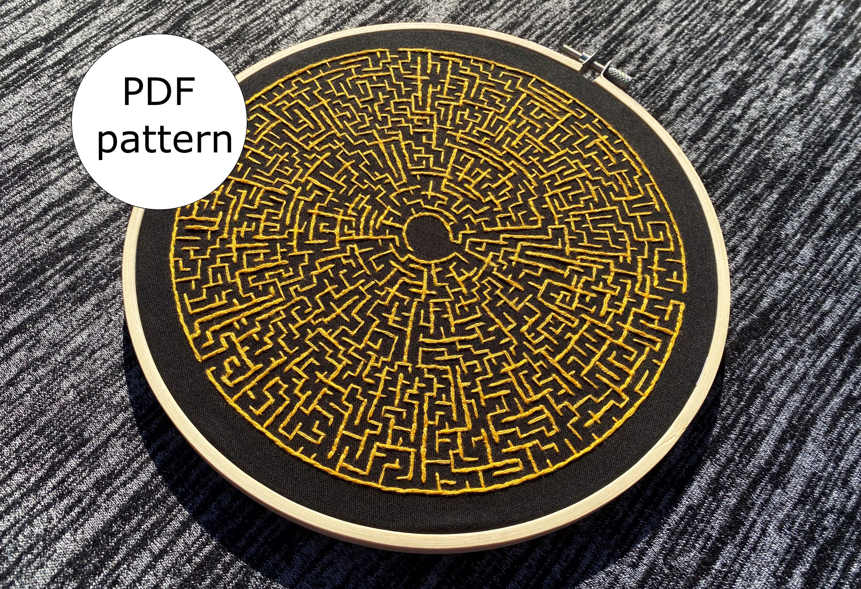 Labyrinth Maze Embroidery Pattern, Linework Puzzle, Digital PDF Pattern ...