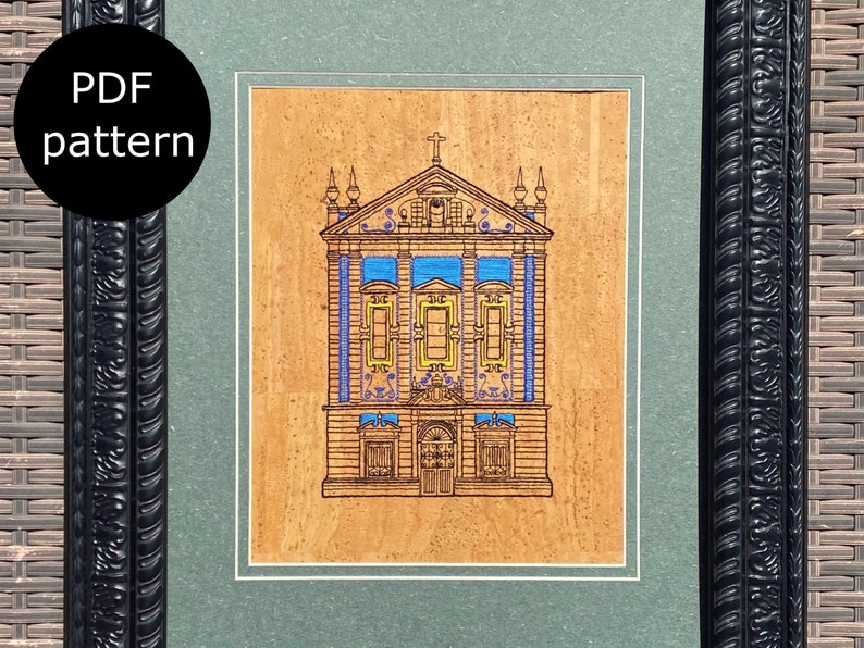 Historic Church in Portugal | Portuguese Tiled Church | digital PDF pattern for hand embroidery image 2