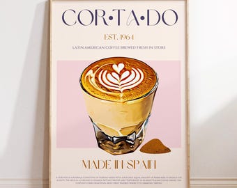 Cortado Print, PHYSICAL PRINT, Mid Century Modern, Exhibition Poster, Modern Kitchen Decor, Coffee Wall Art, Gift For Barista, Housewarming