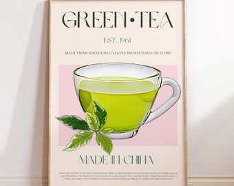 Green Tea Print, PHYSICAL PRINT, Mid Century Modern, Exhibition Poster, Modern Kitchen Decor, China Wall Art, Tea Poster, Tea Room Wall Art