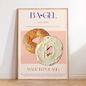 Bagel Print, PHYSICAL PRINT, Mid Century Modern, Exhibition Poster, Modern Kitchen Decor, Polish Poster, Housewarming Gift, New York Bagel