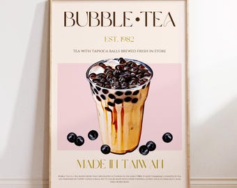 Bubble Tea Print, PHYSICAL PRINT, Mid Century Modern, Taiwan Exhibition Poster, Modern Kitchen Decor, Cold Brew Poster, Housewarming Gift