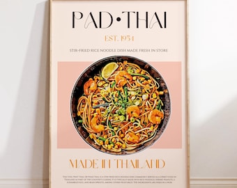 Pad Thai Print, PHYSICAL PRINT, Mid Century Modern, Exhibition Poster, Modern Kitchen Decor, Thai Poster, Thailand Food Wall Art