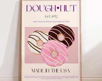 Doughnut Print, PHYSICAL PRINT, Mid Century Modern, Exhibition Poster, Modern Kitchen Decor, Dessert Wall Art, Retro Diner Wall Art