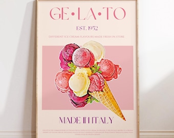 Gelato Print, PHYSICAL PRINT, Mid Century Modern, Exhibition Poster, Modern Kitchen Decor, Ice Cream Wall Art,  Italy Poster, Sweet Tooth