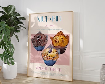 Muffin Poster, Retro Poster, Mid Century Modern, Digital Download, Large Downloadable Print, 50s Wall Art, Kitchen Decor, Housewarming Gift