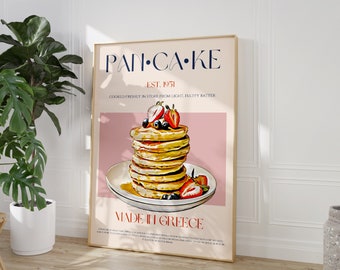 Pancake Food Art, American Food Poster, Exhibition Print, Mid Century Modern, Digital Download, Large Printable Art, Kitchen Wall Art