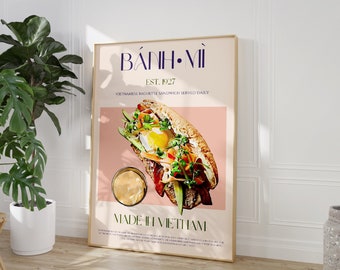 Stampa Banh Mi, DOWNLOAD DIGITALE, Arte stampabile, Arte murale con cibo, Stile moderno di metà secolo, Poster di mostre, Arte murale per cucina, Poster vintage con cibo