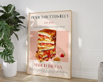 Peanut Butter Jelly Sandwich Print, DIGITAL DOWNLOAD, Large Printable Art, Vintage Poster, Retro Wall Art, Modern Kitchen Decor, Food Art