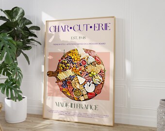 Charcuterie Board Print, French Food Print, Digital Download, Large Downloadable Print, Mid Century Modern, Minimalist Print, Pop Art