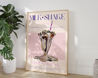 Retro Milkshake Print, Drink Poster, Digital Download, Large Printable Art, Kitchen Print, 50s Diner Poster, Retro Poster, Kitchen Decor