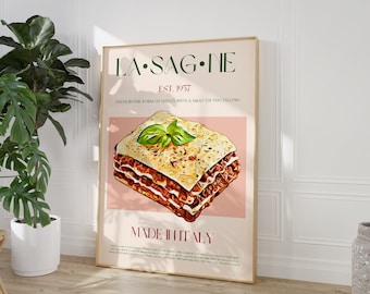 Lasagne Poster, Mid Century Modern, Food Wall Art, Digital Download, Downloadable Print, Modern Kitchen Print, Retro Wall Art, Food Print