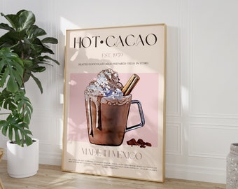 Hot Cacao Drink Poster, Modern Kitchen Decor, Digital Download, Large Downloadable Print, Retro Poster, Kitchen Wall Art, Minimalist Print