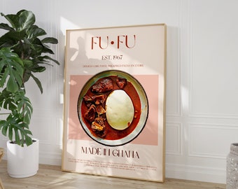Fufu Print, großes druckbares Wandbild, Afrikanisches Essen, Mid Century Modern, DIGITALER DOWNLOAD, Ausstellungsplakat, Retro Wandkunst, Essen Poster
