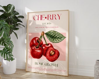 Cherry Print, DIGITAL DOWNLOAD, Large Downloadable Print, Cherry Wall Art, Mid Century Modern, Exhibition Poster, Vintage Poster, Fruit Art