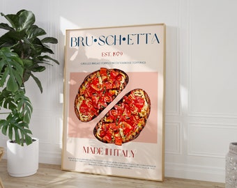 Bruschetta Print, DIGITAL DOWNLOAD, Italian Food, Modern Kitchen Decor, Vintage Poster, 50s Food Print, Large Downloadable Print, Food Art