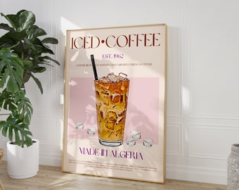 Iced Coffee Print, Retro Coffee Print, Digital Download, Large Printable Art, Kitchen Wall Art, Kitchen Decor, Drink Poster, Wall Art