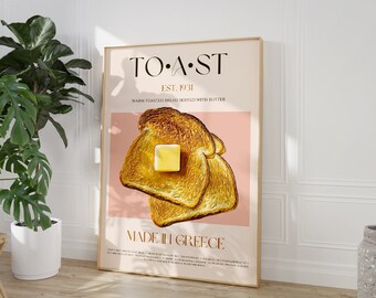 Toast Print, DIGITAL DOWNLOAD, Large Downloadable Print, Mid Century Modern, Exhibition Poster, Breakfast Print, Kitchen Wall Art, Food Art