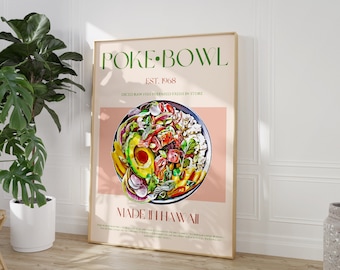 Poke Bowl Print, DIGITAL DOWNLOAD, Large Printable Art, Retro Wall Art, Exhibition Poster, Mid Century Modern, Restaurant Print, Eat Sign