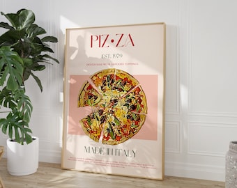 Pizza Print, DIGITAL DOWNLOAD, Italy Poster, Retro Kitchen Decor, Large Printable Art, Mid Century Modern, Exhibition Print, Housewarming