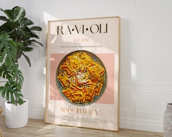 Ravioli Print, DIGITAL DOWNLOAD, Large Printable Art, Mid Century Modern, Exhibition Poster, Retro Wall Art, Pasta Print, Italy Food Art