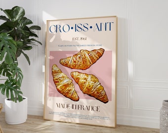 Croissant Poster, DIGITAL DOWNLOAD, Food Print, Modern Kitchen Decor, Large Printable Art, Kitchen Art, Retro Poster, Housewarming Gift