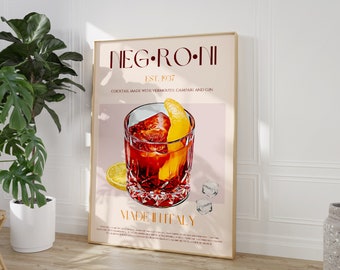 Negroni Print, Digital Download, Downloadable Print, Cocktail Print, Retro Wall Art, Mid Century Modern, Exhibition Print, Vintage Poster