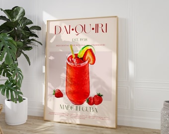 Strawberry Daiquiri Print, DIGITAL DOWNLOAD, Printable Art, Cocktail Poster, Mid Century Modern, Exhibition Poster, Bar Wall Art, Food Print