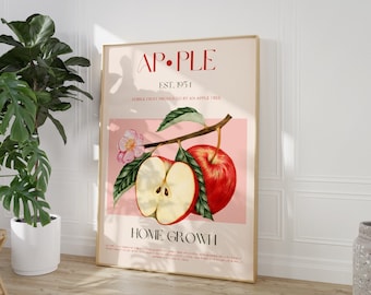 Apfel Obst Print, DIGITALER DOWNLOAD, große druckbare Kunst, moderne Küchendekoration, Obst Wandkunst, Obst Illustration, Obst Druck