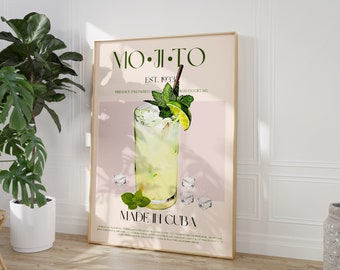 Mojito Print, DIGITAL DOWNLOAD, Large Downloadable Print, Mid Century Modern, Exhibition Poster, Bar Cart Print, Kitchen Poster, Bar Poster
