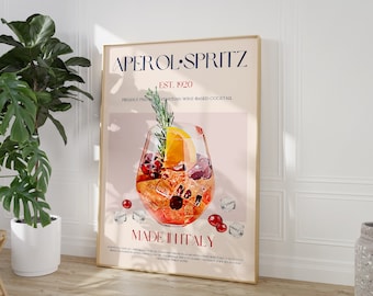 Aperol Spritz Print, DIGITAL DOWNLOAD, Downloadable Print, Cocktail Print, Mid Century Modern, Exhibition Poster, Bart Cart Print, Bar Art