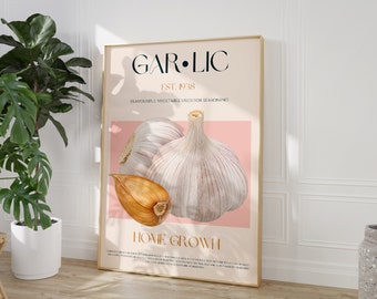 Garlic Print, DIGITAL DOWNLOAD, Printable Art, Mid Century Modern, Exhibition Poster, Vegetable Wall Art, Vintage Poster, Retro Wall Art