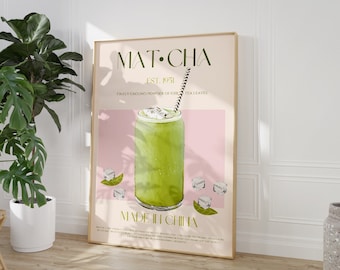 Matcha Poster, DIGITAL DOWNLOAD, Exhibition Poster, China Tea, Retro Print, Large Printable Art, Kitchen Decor, Mid Century Modern, Food Art